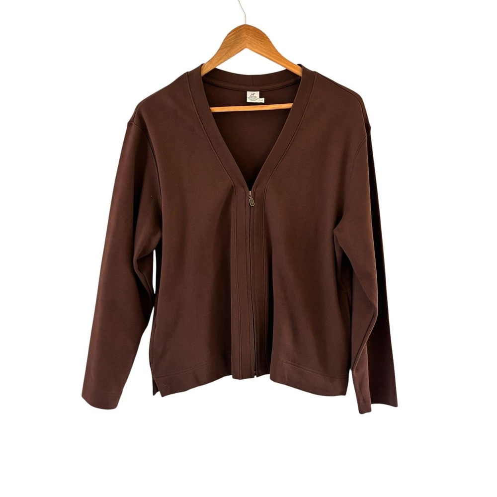 Peruvian Connection 100%‎ Pima Cotton Jacket Womens L Brown Full Zip Minimalist